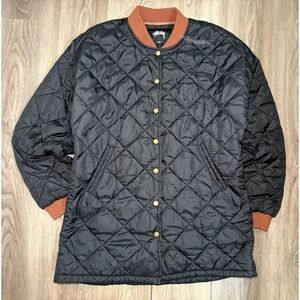 Stussy Women's Barriers Jacket Black Quilted Lightweight Snap Front Puffer M